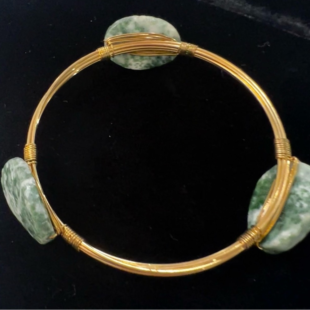 Boho Wire Wrapped Tree Agate Stone Bangle Bracele… - image 1